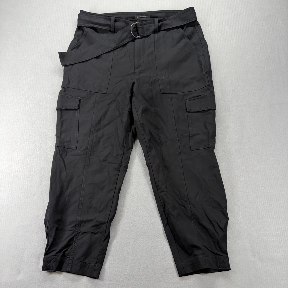 Banana Republic Cargo Pants Womens 16 Black Belted High Rise Cropped 746693-00